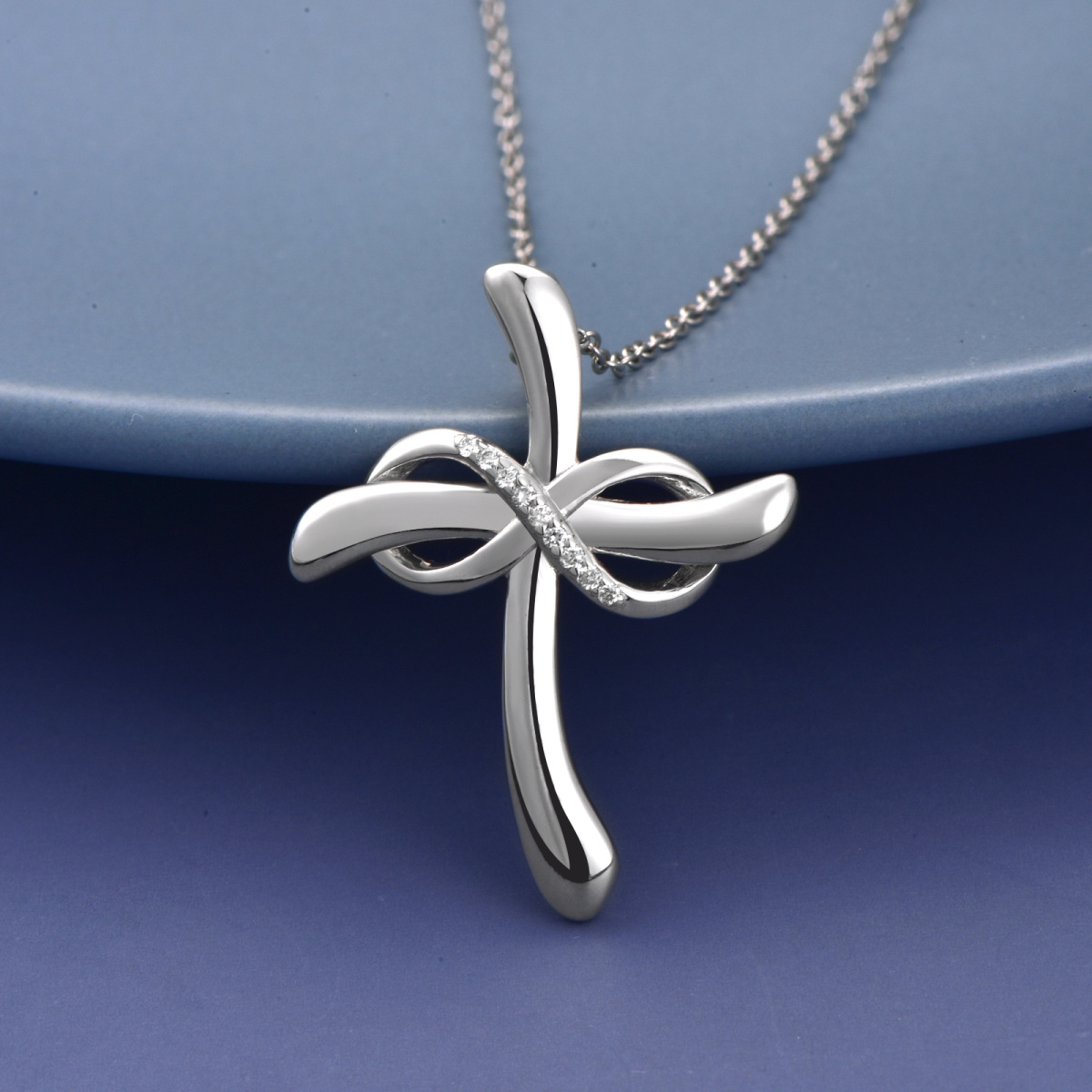 Collana con ciondolo a croce rotonda in argento sterling-3