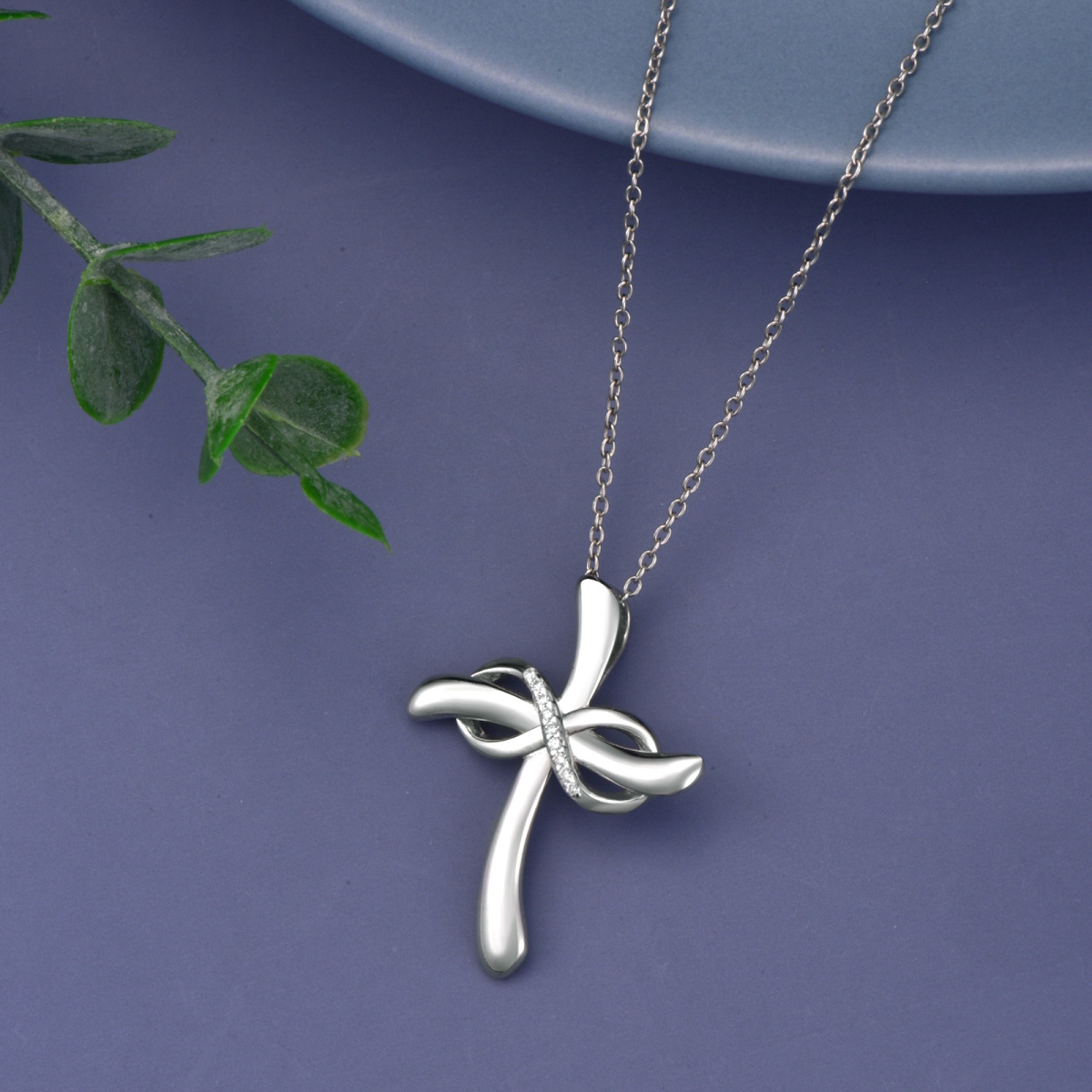 Sterling Silver Round Cross Pendant Necklace-4