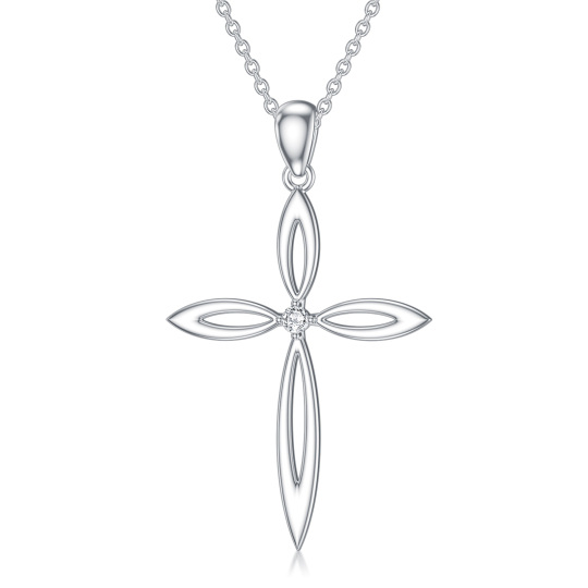 Collier en argent sterling avec pendentif croix en zircone cubique ronde