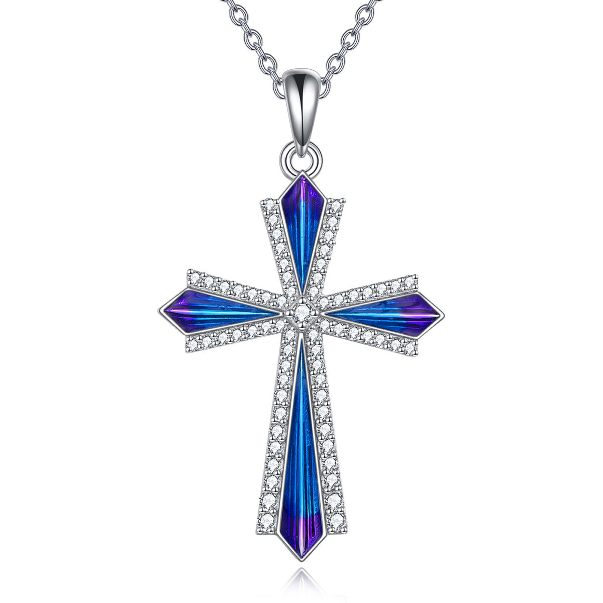 Sterling Silver Round Cubic Zirconia Cross Pendant Necklace-1