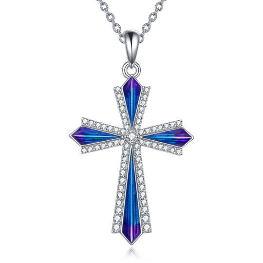 Sterling Silver Round Cubic Zirconia Cross Pendant Necklace