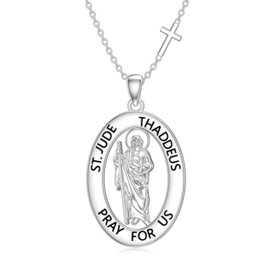 Collier en argent sterling avec pendentif croix ronde et mot gravé