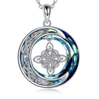 Sterling Silver Round Crystal Celtic Knot & Moon Pendant Necklace-18