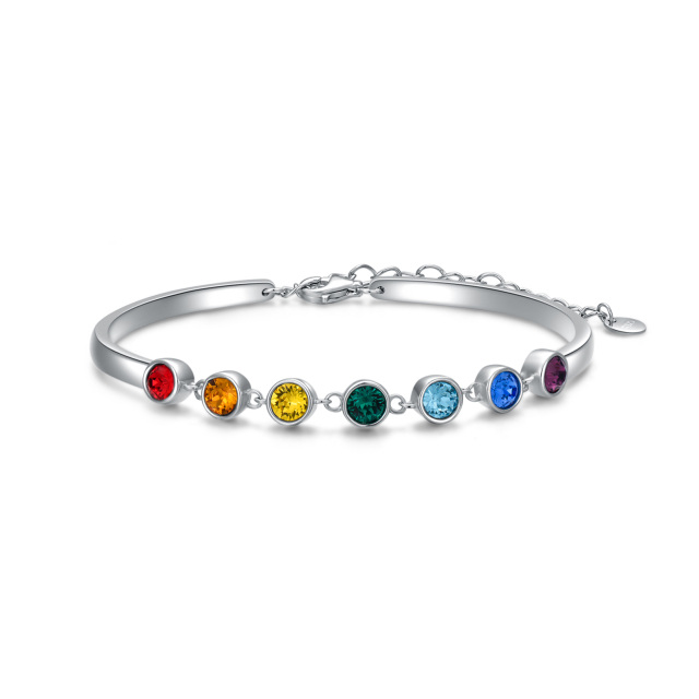 Pulsera Cadena Chakras Cristal Redondo Plata de Ley