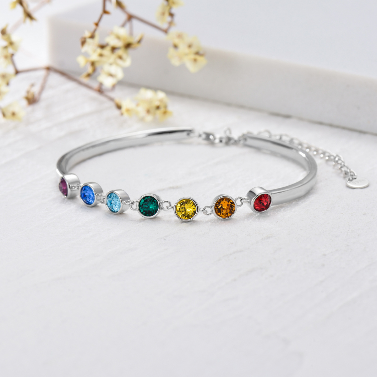 Bracciale a catena Chakras in argento sterling con cristalli rotondi-3