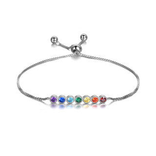 Sterling Silver Round Crystal Chakras Charm Bracelet-46