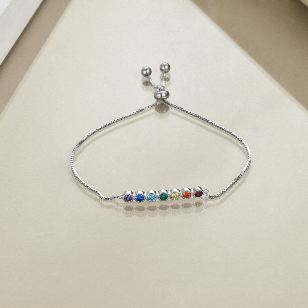 Sterling Silver Round Crystal Chakras Charm Bracelet-4