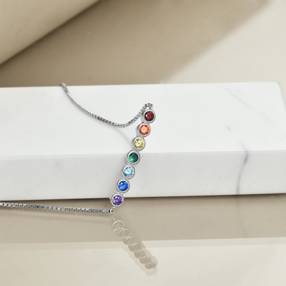 Sterling Silver Round Crystal Chakras Charm Bracelet-5