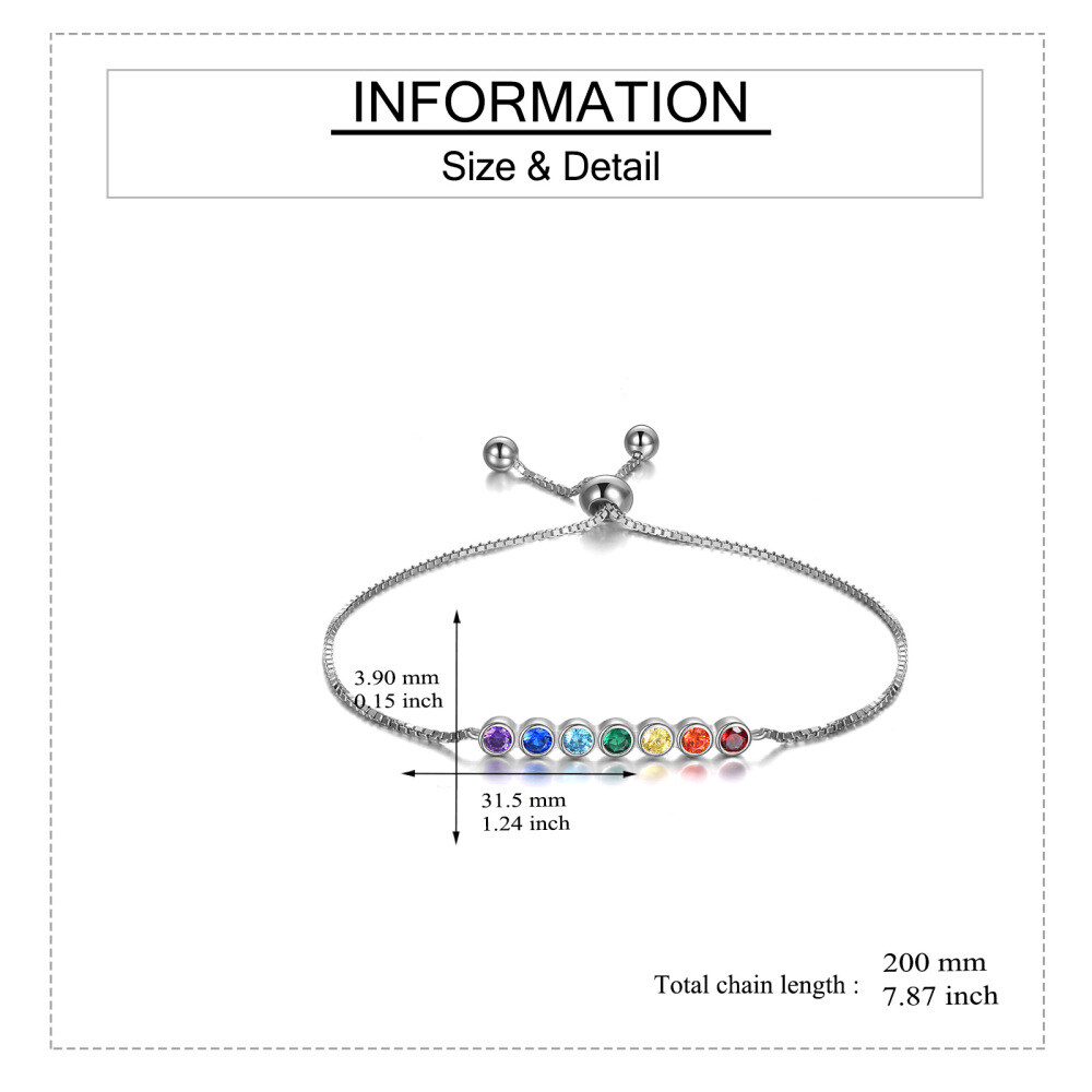 Sterling Silver Round Crystal Chakras Charm Bracelet-6