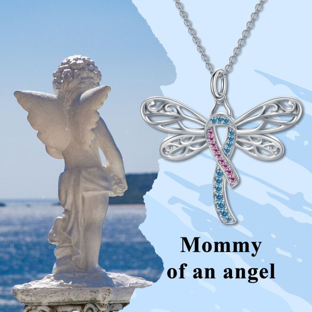 Sterling Silver Round Crystal Dragonfly Pendant Necklace-3