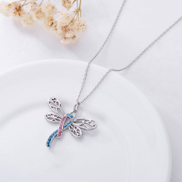 Sterling Silver Round Crystal Dragonfly Pendant Necklace-6