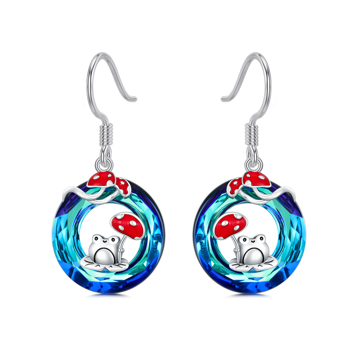 Boucles d'oreilles pendantes en argent sterling avec grenouille et champignon en cristal r-1