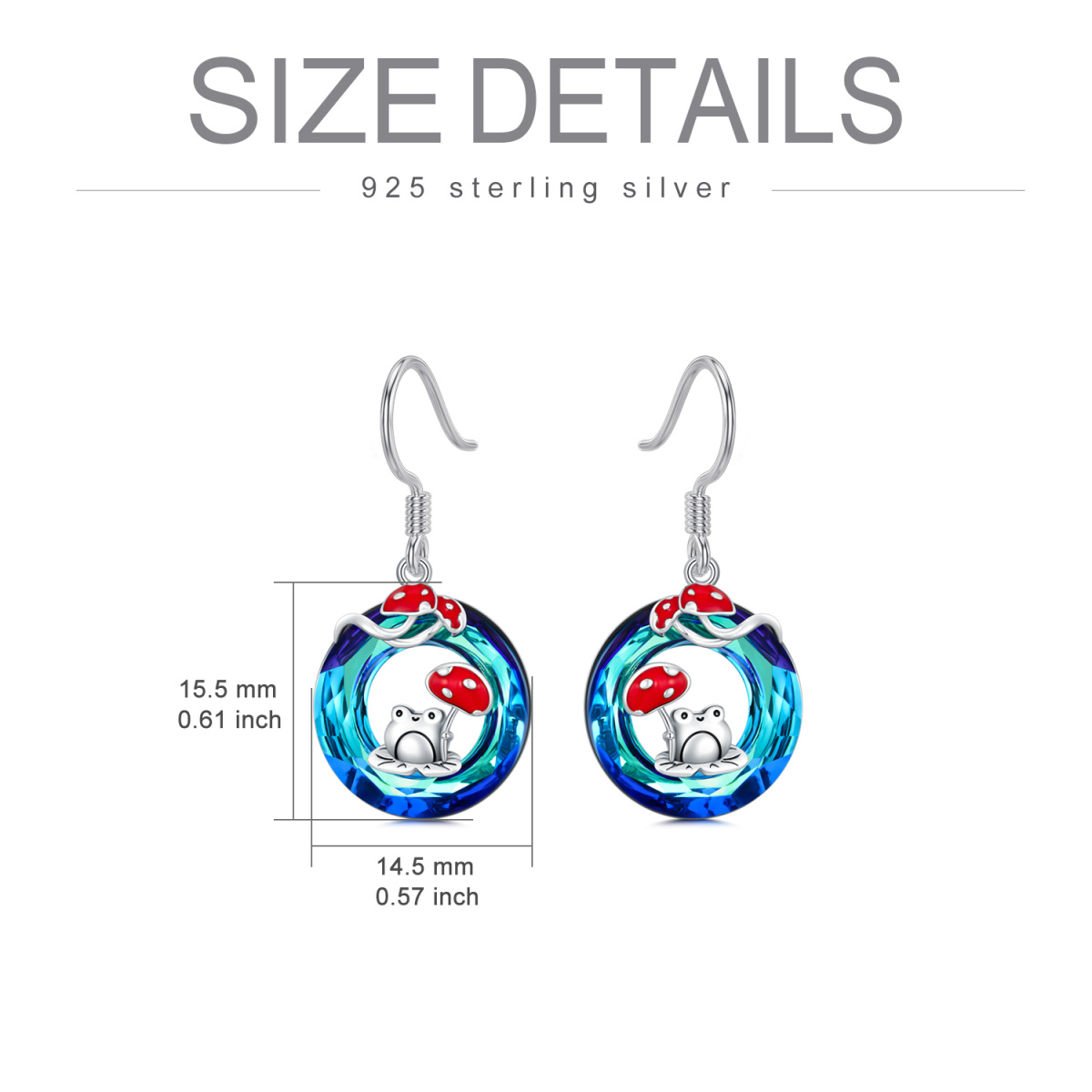 Sterling Silver Round Crystal Frog & Mushroom Drop Earrings-5