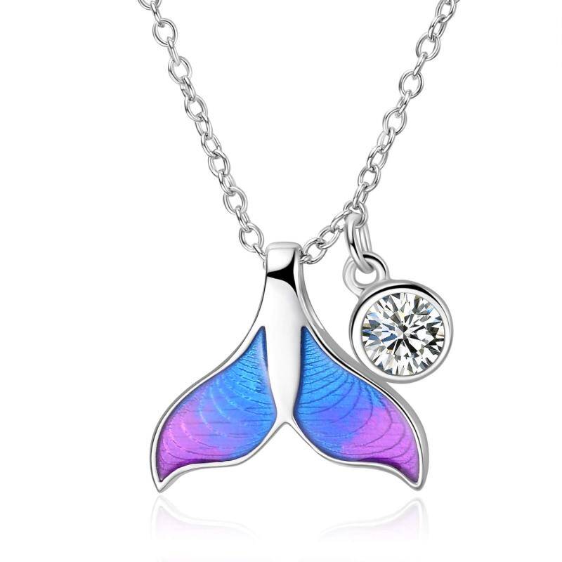 Collana con ciondolo a coda di sirena in cristallo rotondo in argento sterling-7