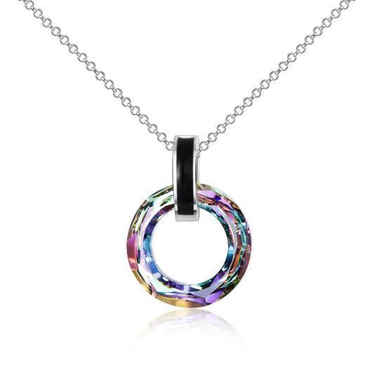 Sterling Silver Round Crystal Pendant Necklace