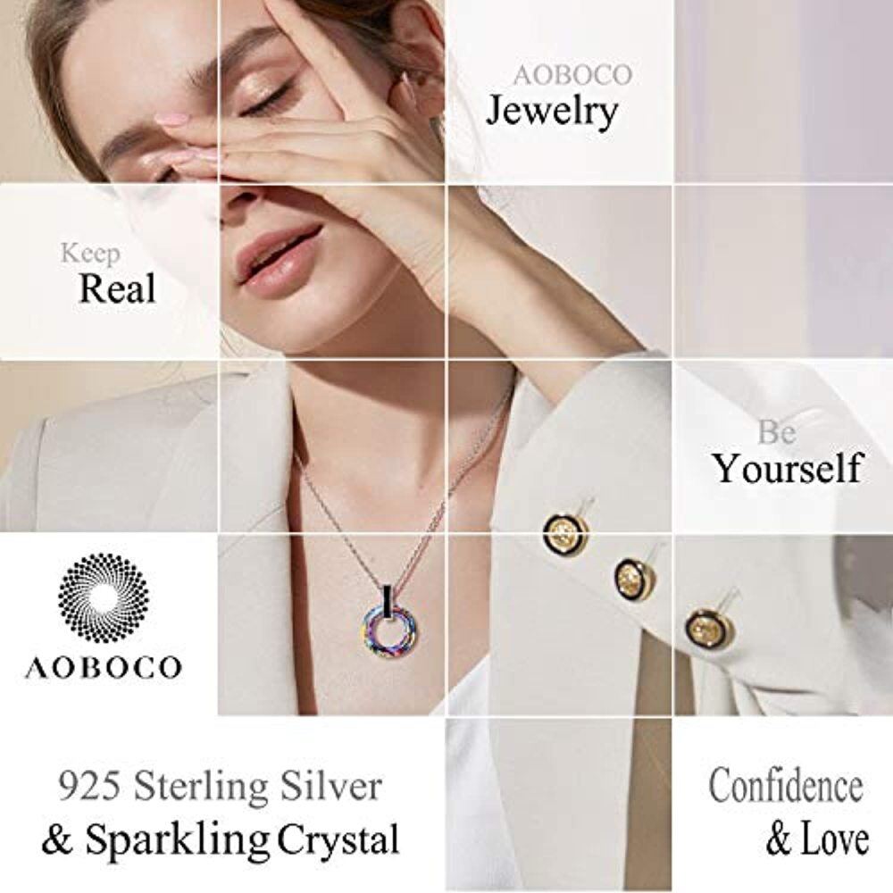 Sterling Silver Round Crystal Pendant Necklace-2