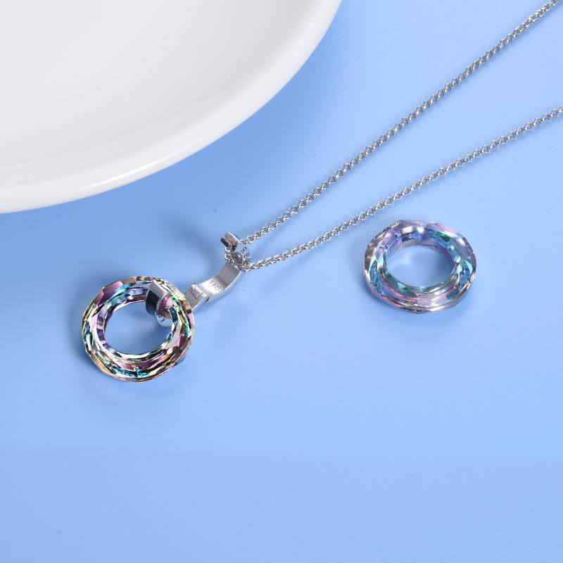 Sterling Silver Round Crystal Pendant Necklace-3