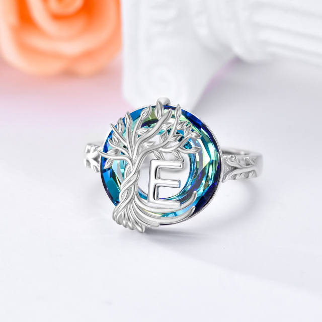 Bague en argent sterling en cristal rond et lettre initiale personnalisée Tree Of Life Ope-4