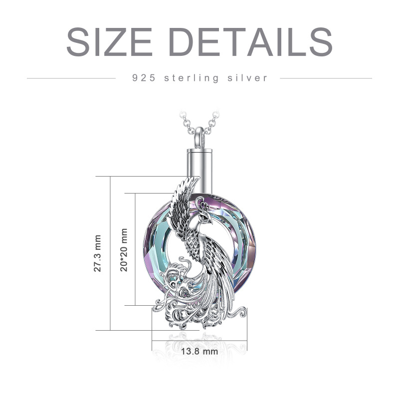 Sterling Silver Round Crystal Phoenix Urn Necklace for Ashes-6