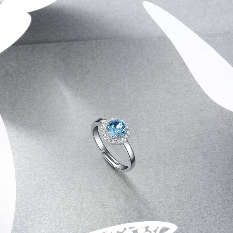 Sterling Silver Round Crystal Ring For Women-3