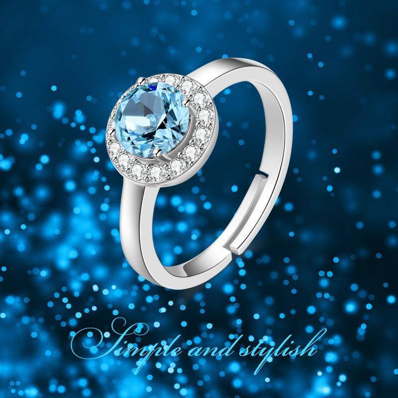 Sterling Silver Round Crystal Ring For Women-5