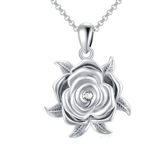 Sterling Silver Round Crystal Rose Urn Necklace for Ashes