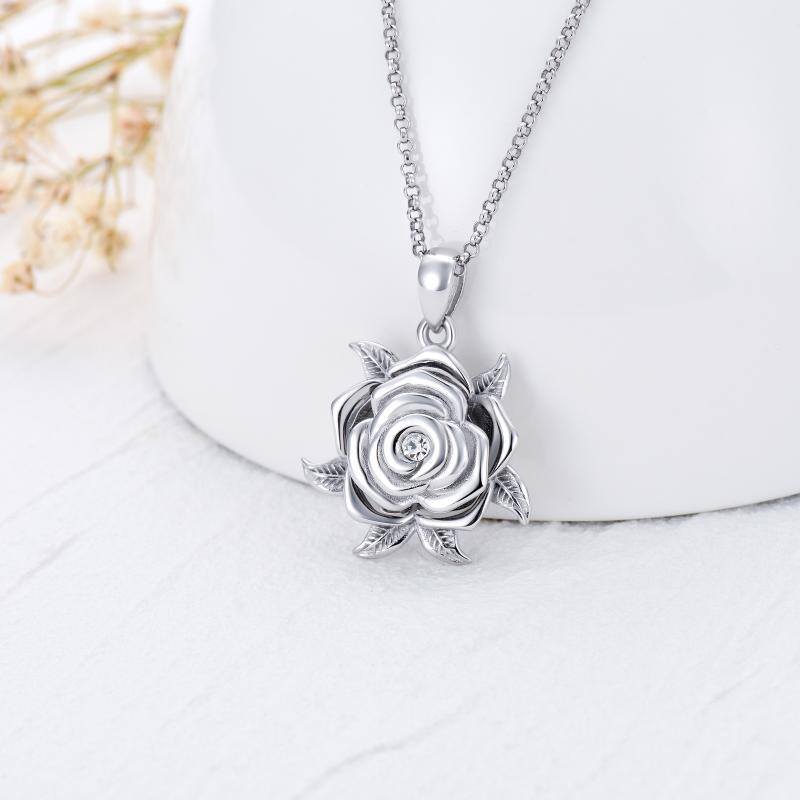 Colar de urna rosa de cristal redondo de prata esterlina para cinzas-2