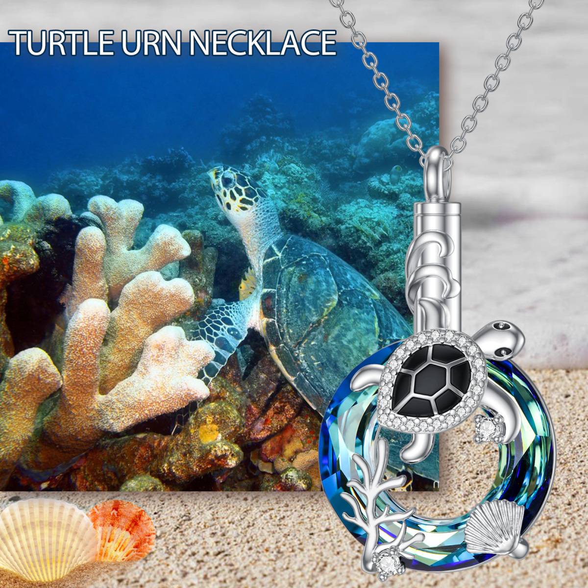 Collier en argent sterling avec pendentif tortue de mer en cristal rond-5