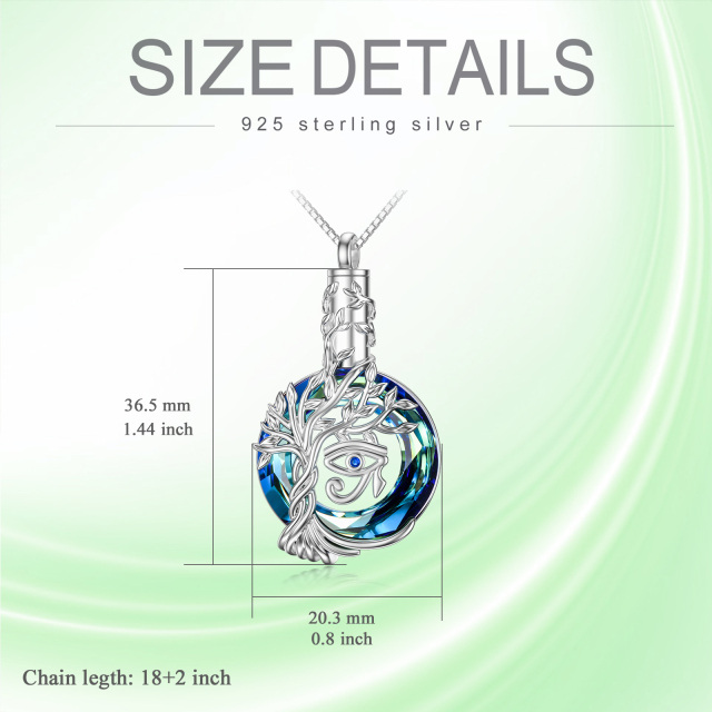 Sterling Silver Round Crystal Tree Of Life & Evil Eye Urn Necklace for Ashes-5