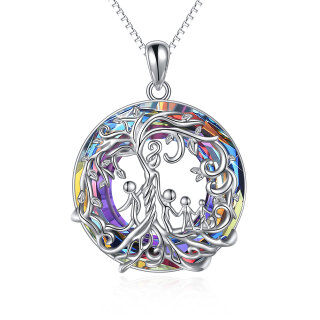 Sterling Silver Round Crystal Tree Of Life Pendant Necklace For Grandmother Mother Daughter-2