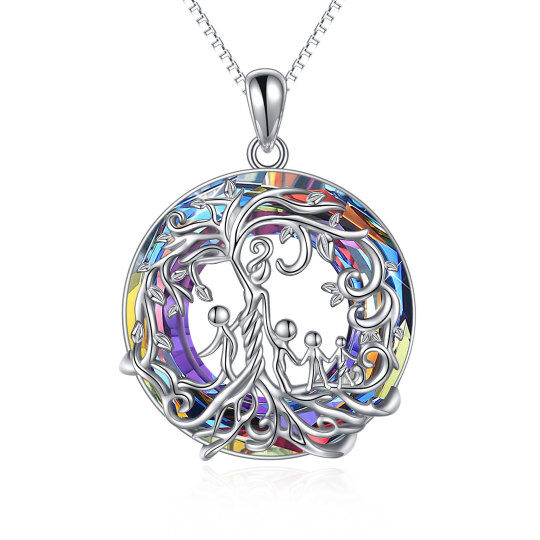 Sterling Silver Round Crystal Tree Of Life Pendant Necklace For Grandmother Mother Daughter