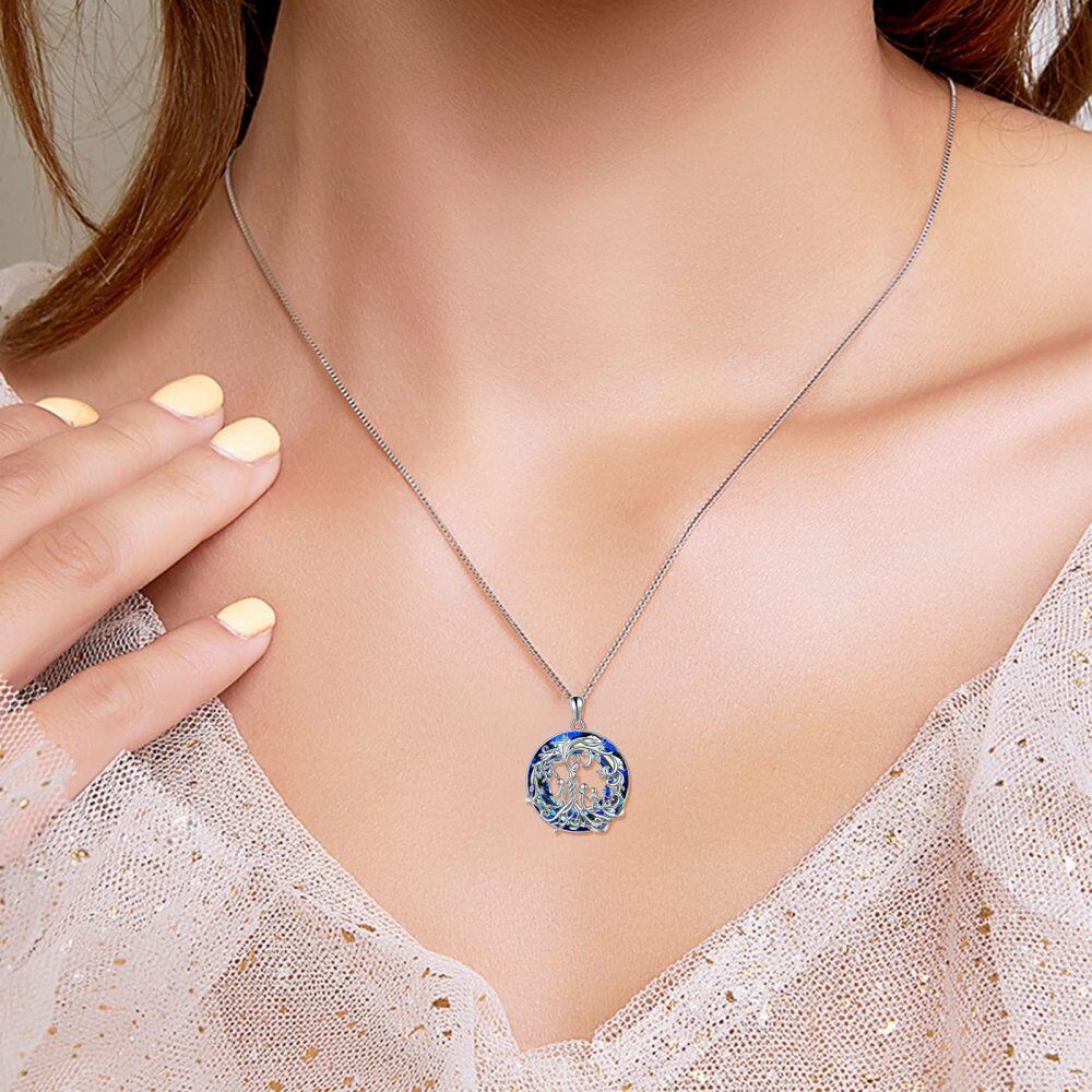 Sterling Silver Mother and 4 Child Tree Of Life & Circle Crystal Necklace for Women-2
