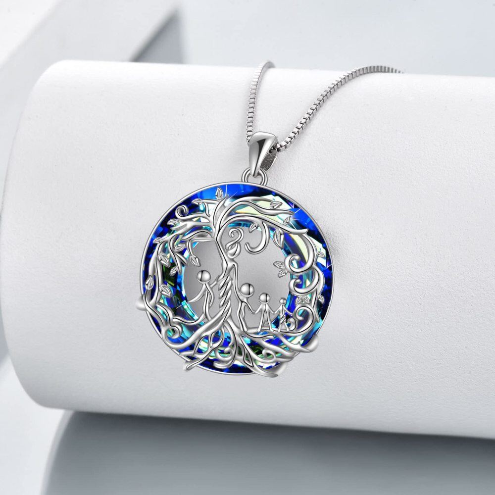 Sterling Silver Mother and 4 Child Tree Of Life & Circle Crystal Necklace for Women-3