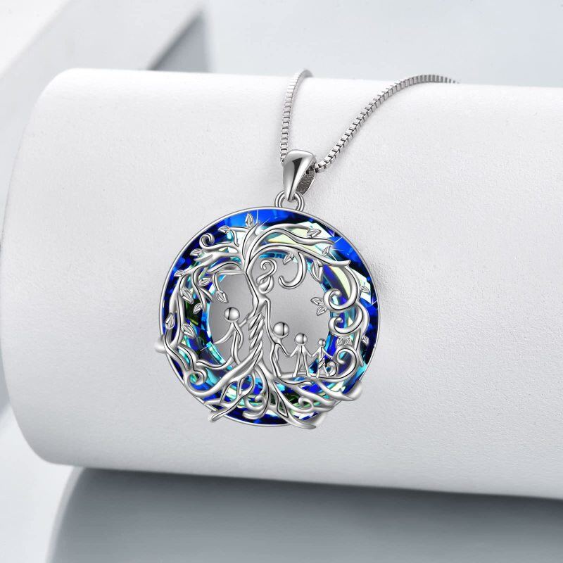 Sterling Silver Mother and 4 Child Tree Of Life & Circle Crystal Necklace for Women-3