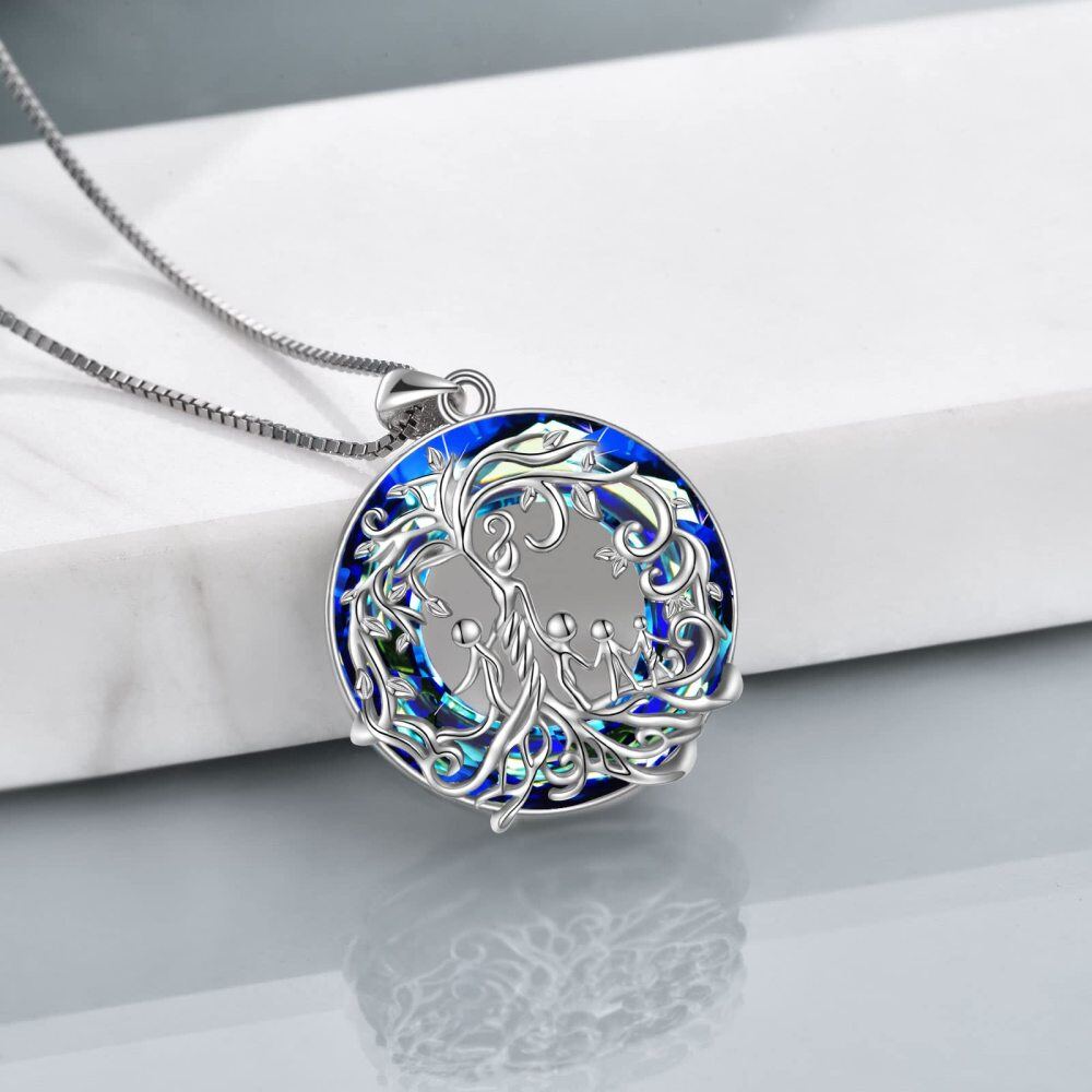 Sterling Silver Mother and 4 Child Tree Of Life & Circle Crystal Necklace for Women-4
