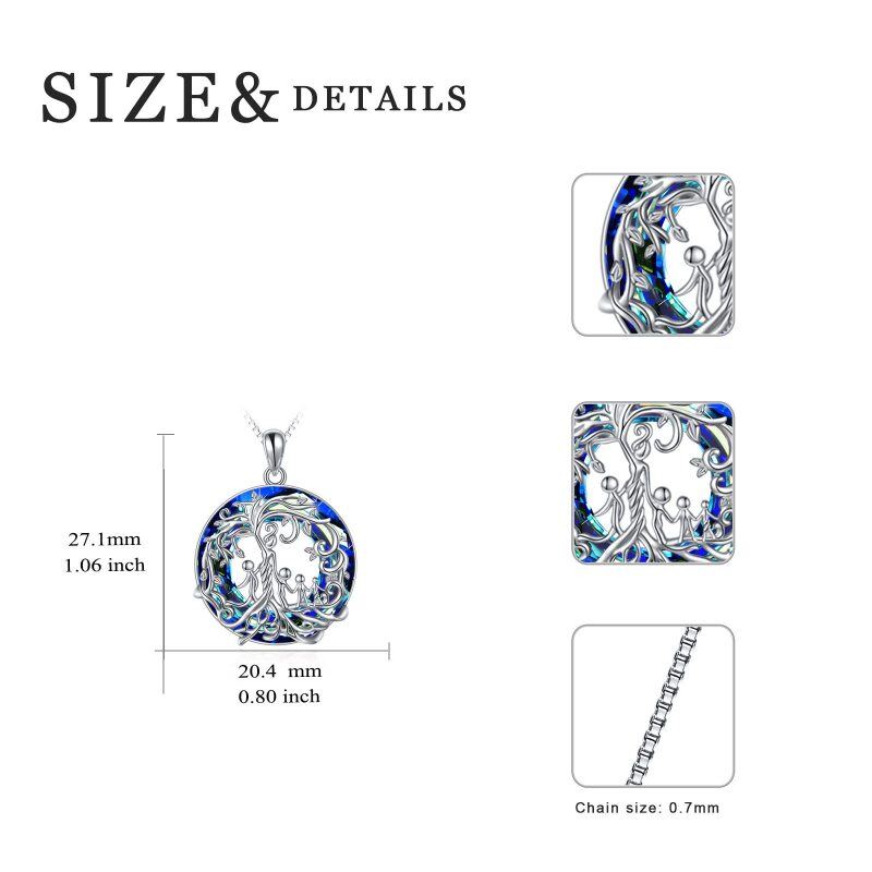 Sterling Silver Mother and 4 Child Tree Of Life & Circle Crystal Necklace for Women-5