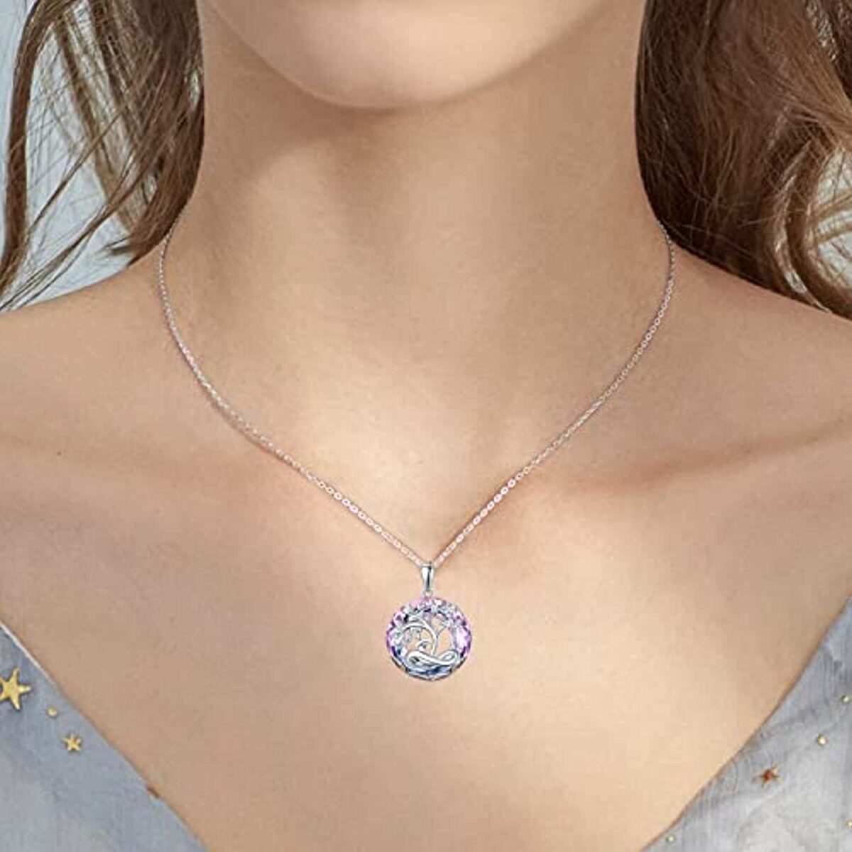 Collier en argent sterling avec pendentif arbre de vie en cristal rond-2