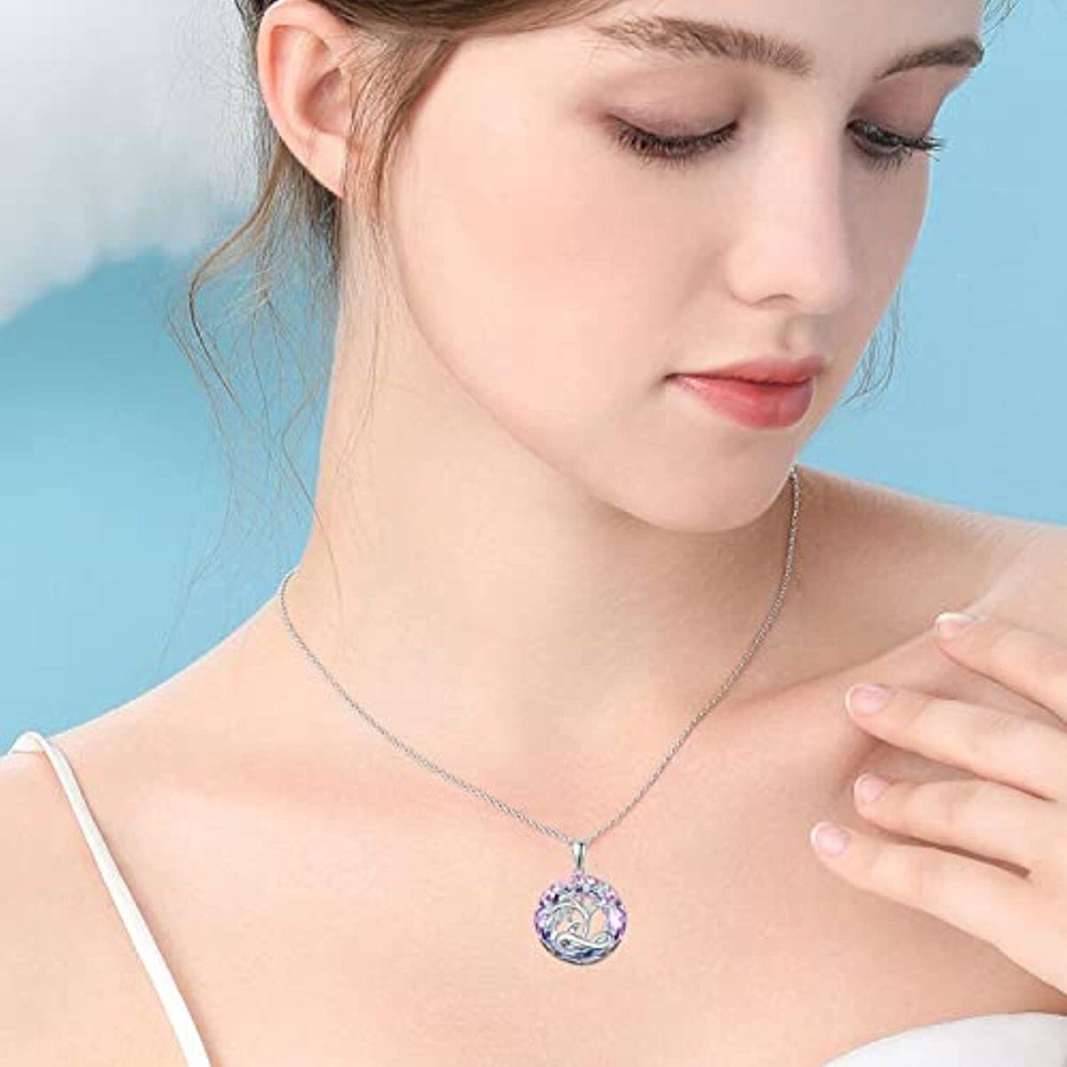 Collier en argent sterling avec pendentif arbre de vie en cristal rond-6