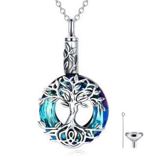 Sterling Silver Round Crystal Tree Of Life Urn Necklace for Ashes-14