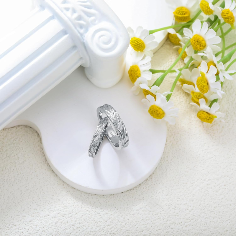 Sterling Silver Round Cut Lab Created Diamond Custom Couple Rings-3