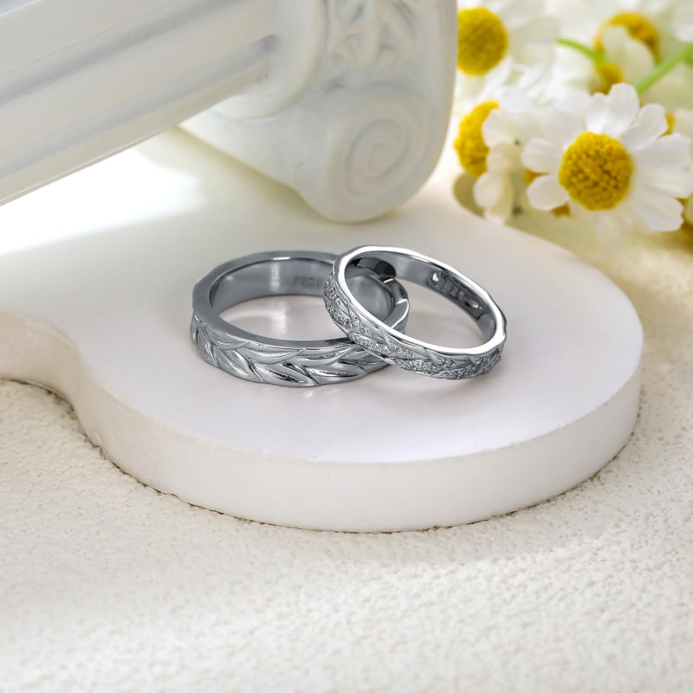 Sterling Silver Round Cut Lab Created Diamond Custom Couple Rings-4