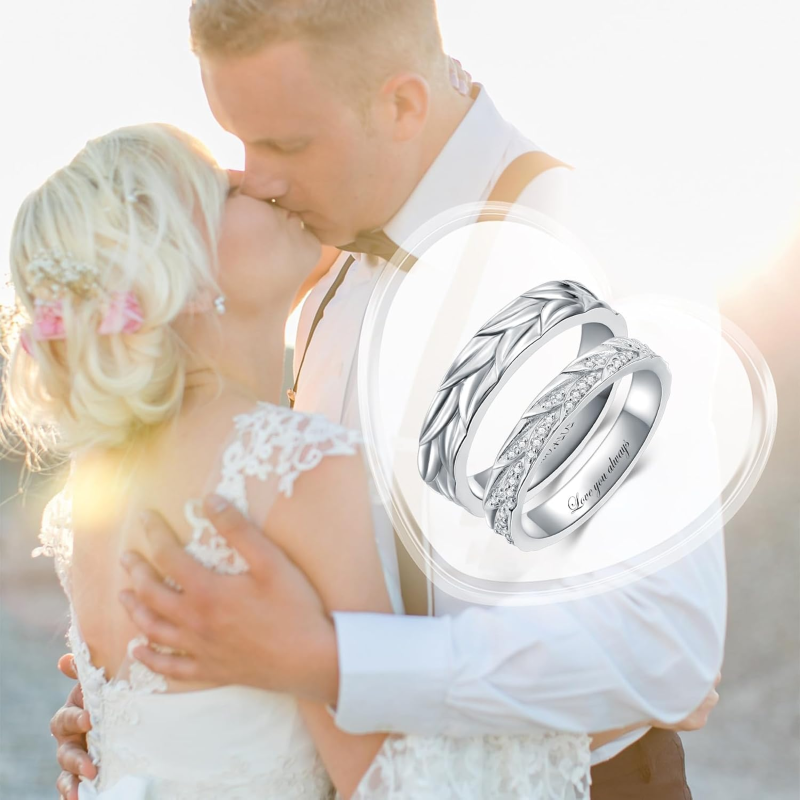 Sterling Silver Round Cut Lab Created Diamond Custom Couple Rings-6