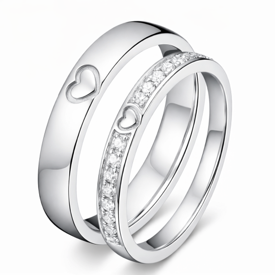 Anillos de Pareja Personalizados con Diamantes de Laboratorio de Corte Redondo en Plata Esterlina