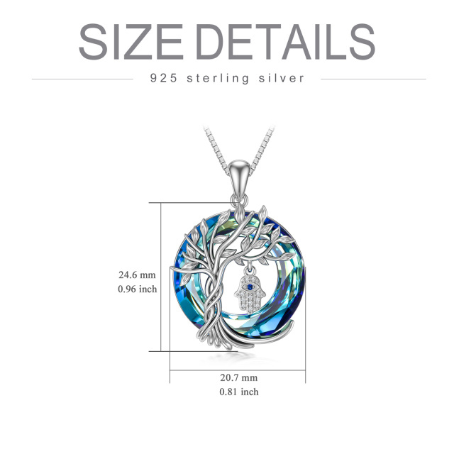 Sterling Silver Round Devil's Eye Crystal Pendant Necklace-5