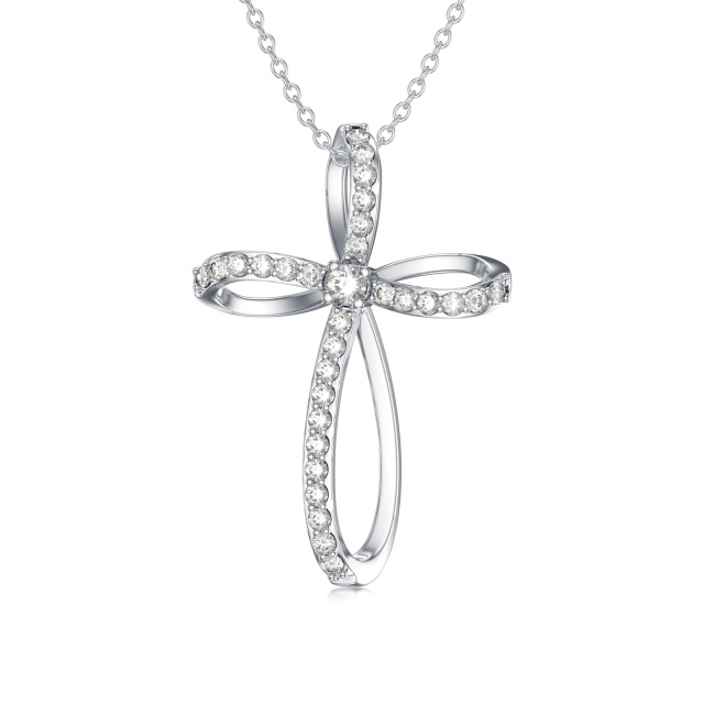 Sterling Silver Round Diamond Cross Pendant Necklace