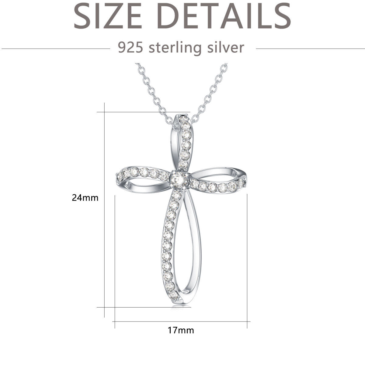 Sterling Silver Round Diamond Cross Pendant Necklace-5