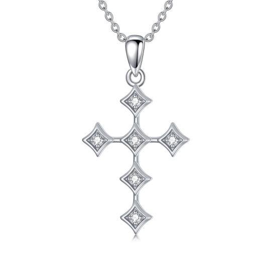 Sterling Silber Runde Diamant Kreuz Anhänger Halskette