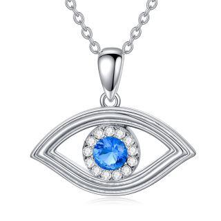 Sterling Silver Round Diamond Devil's Eye Pendant Necklace-40