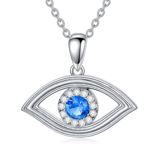 Sterling Silver Round Diamond Devil's Eye Pendant Necklace