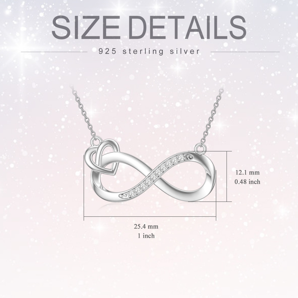 Sterling Silber Rund Diamant Herz & Unendlichkeit Symbol Anhänger Halskette-5